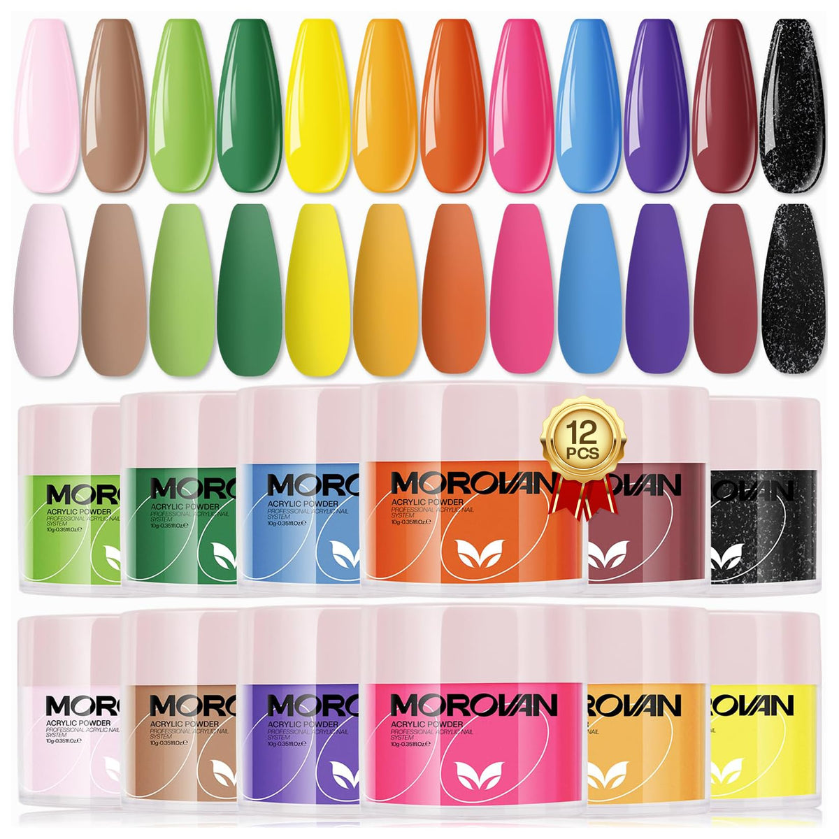 Morovan acrylic powder set 12 colors for versatile nail art