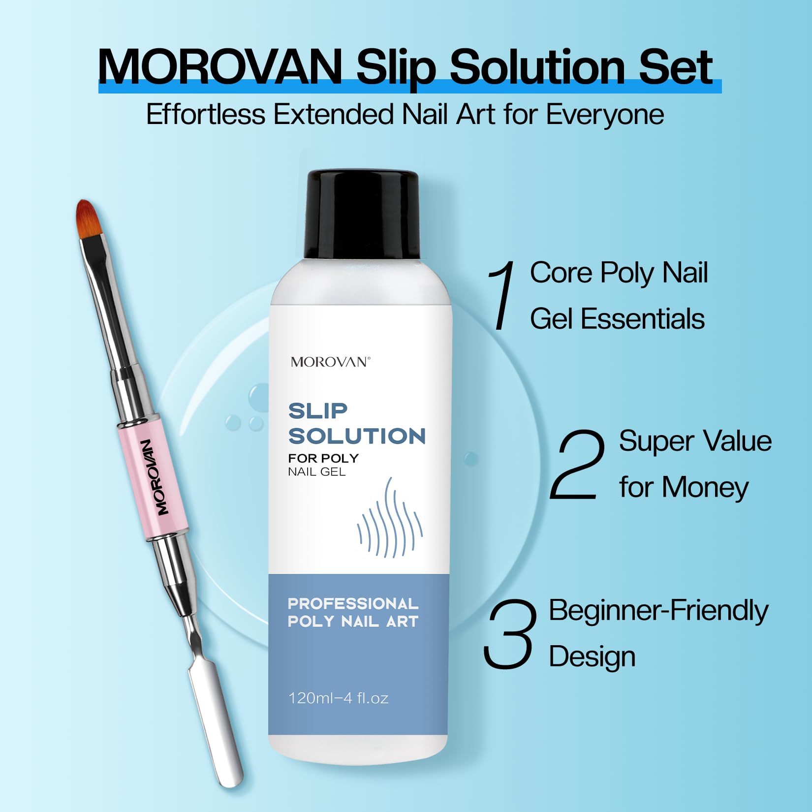 Morovan application polygel ongles, surface durable et lisse.