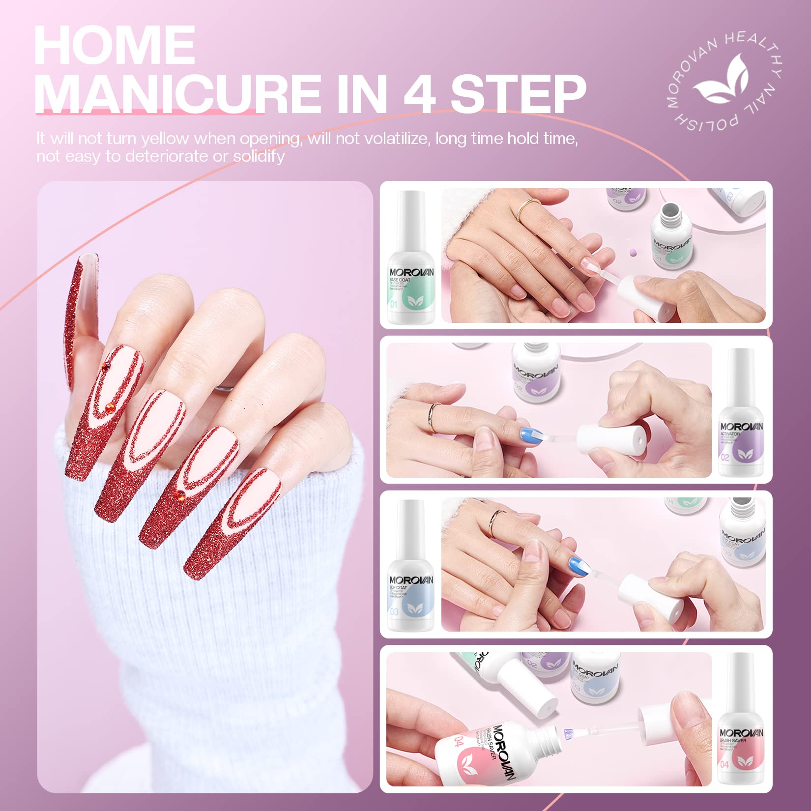 Morovan-brillance-fini-dip-2semaines assure une apparence lisse et durable.
