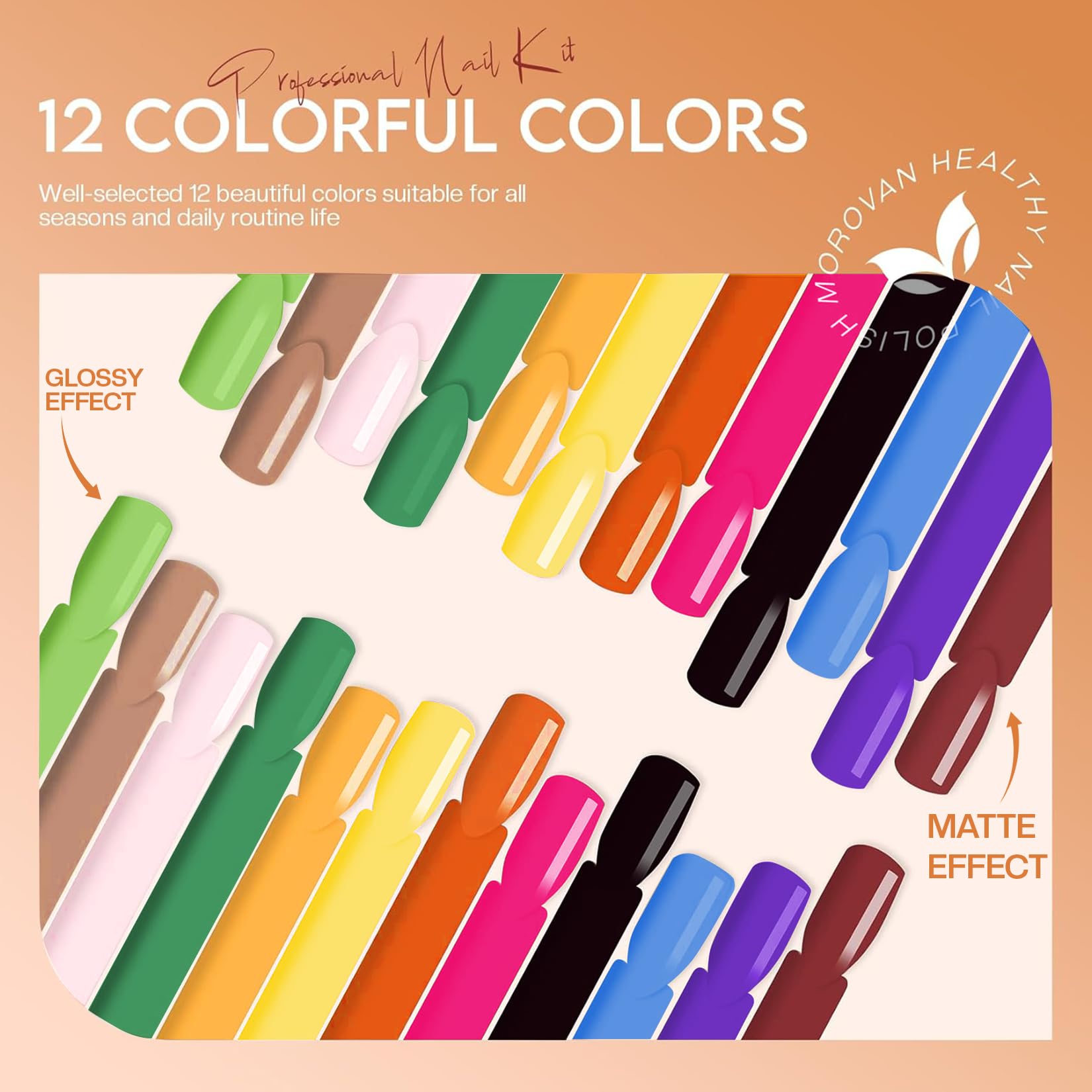Morovan color powder collection rainbow swatches for French and 3D designs