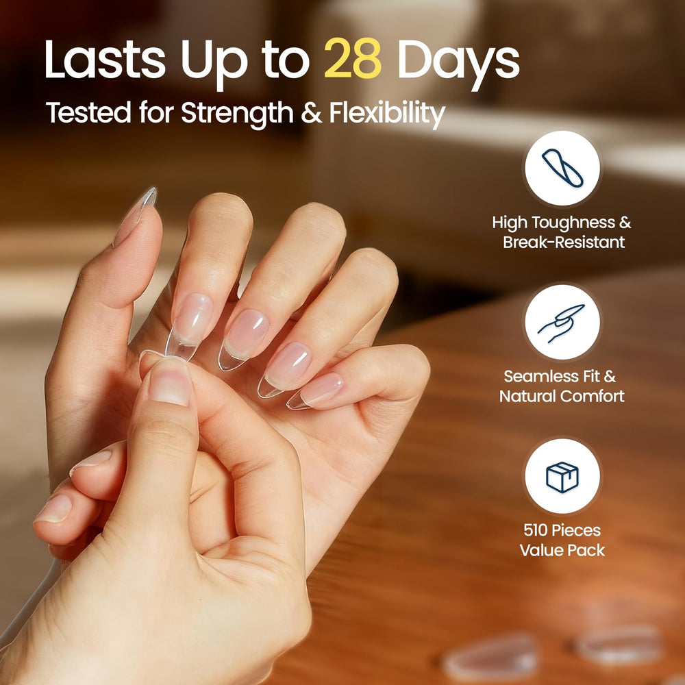 Morovan embouts d'ongles amande moyenne, apex integre, durabilite accrue et fini lisse.