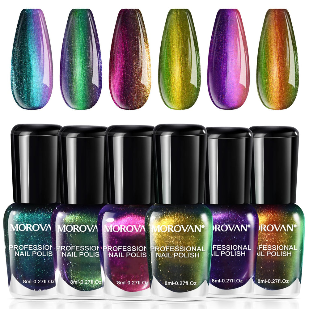 Morovan fingernail polish set with holographic ombre shimmer, perfect for day-to-night looks.