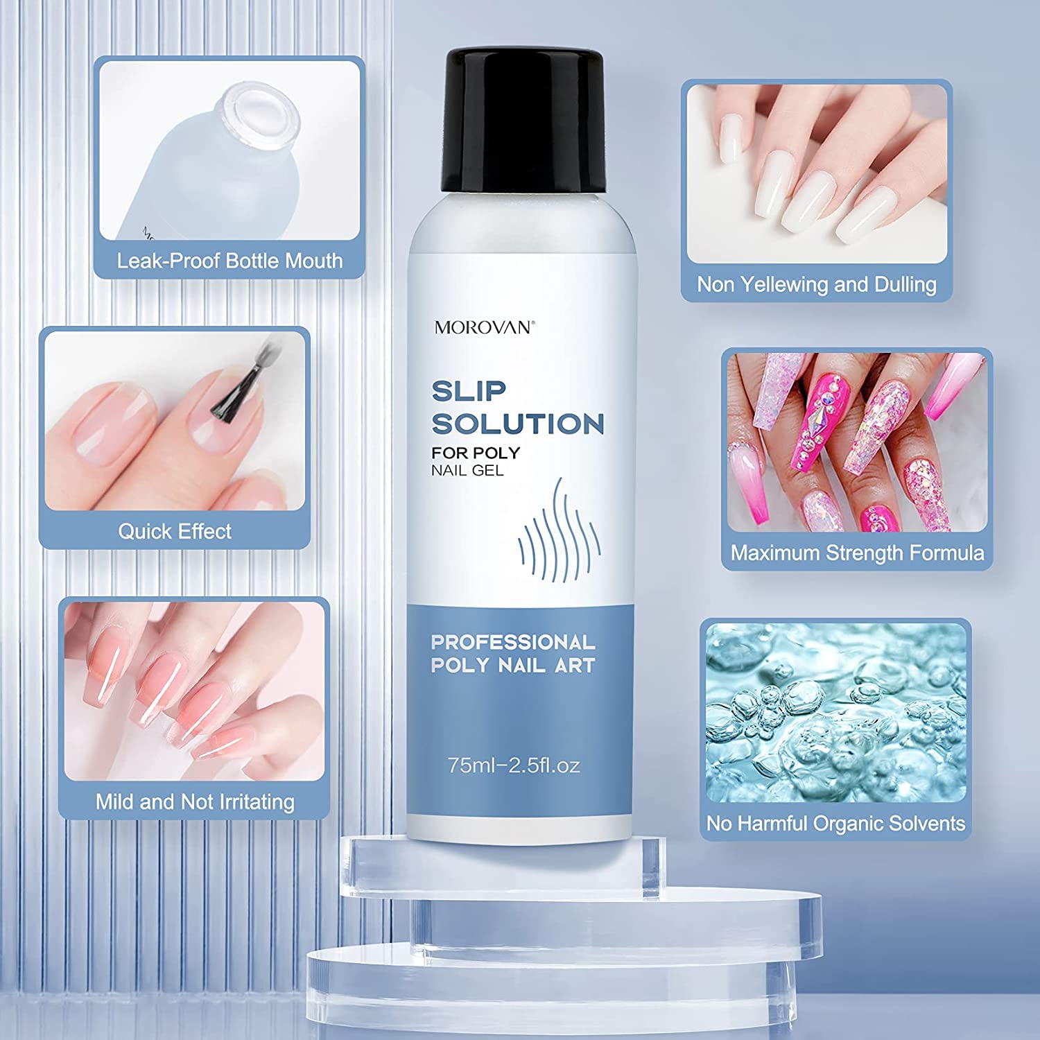 Morovan formes ongles transparents 100 pour extensions propres et contrôlées.