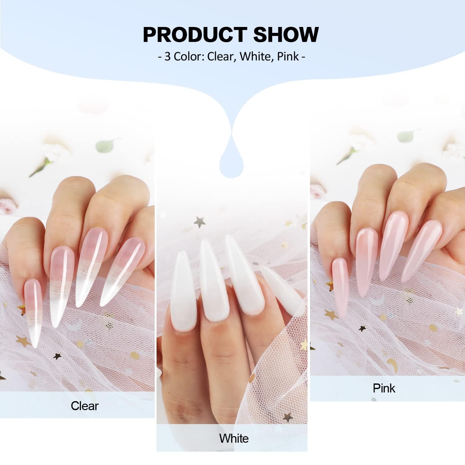 Morovan kit-acrylique-poudre-blanc : nuances claires pour une finition naturelle.