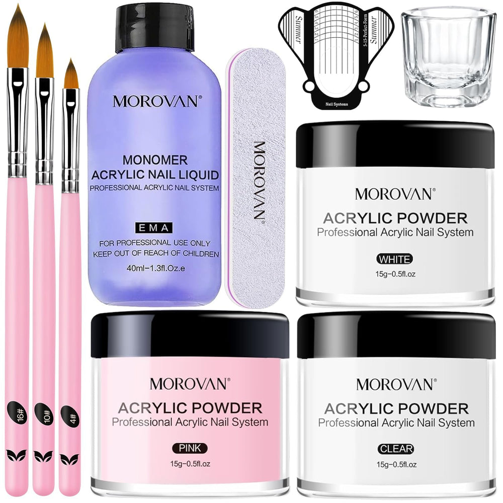 Morovan kit-acrylique-poudre-rose : ensemble complet pour débutants, application fluide.