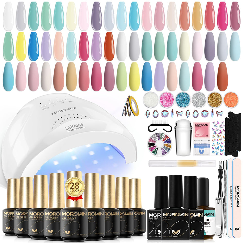 Morovan kit gel vernis 28 couleurs et lampe UV-LED pour manucure maison