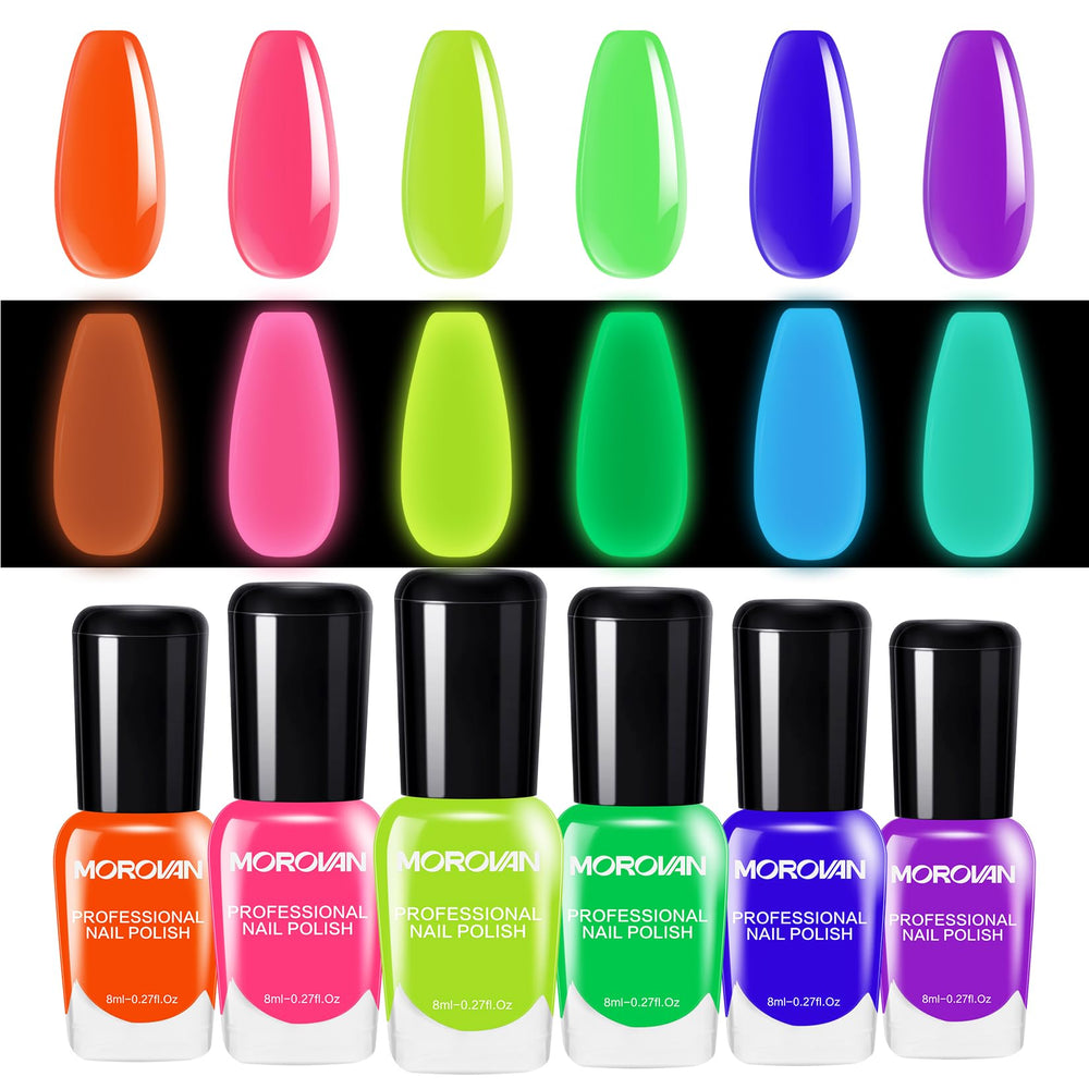 Morovan Neon Nail Polish Set glow-in-the-dark shade for night parties.