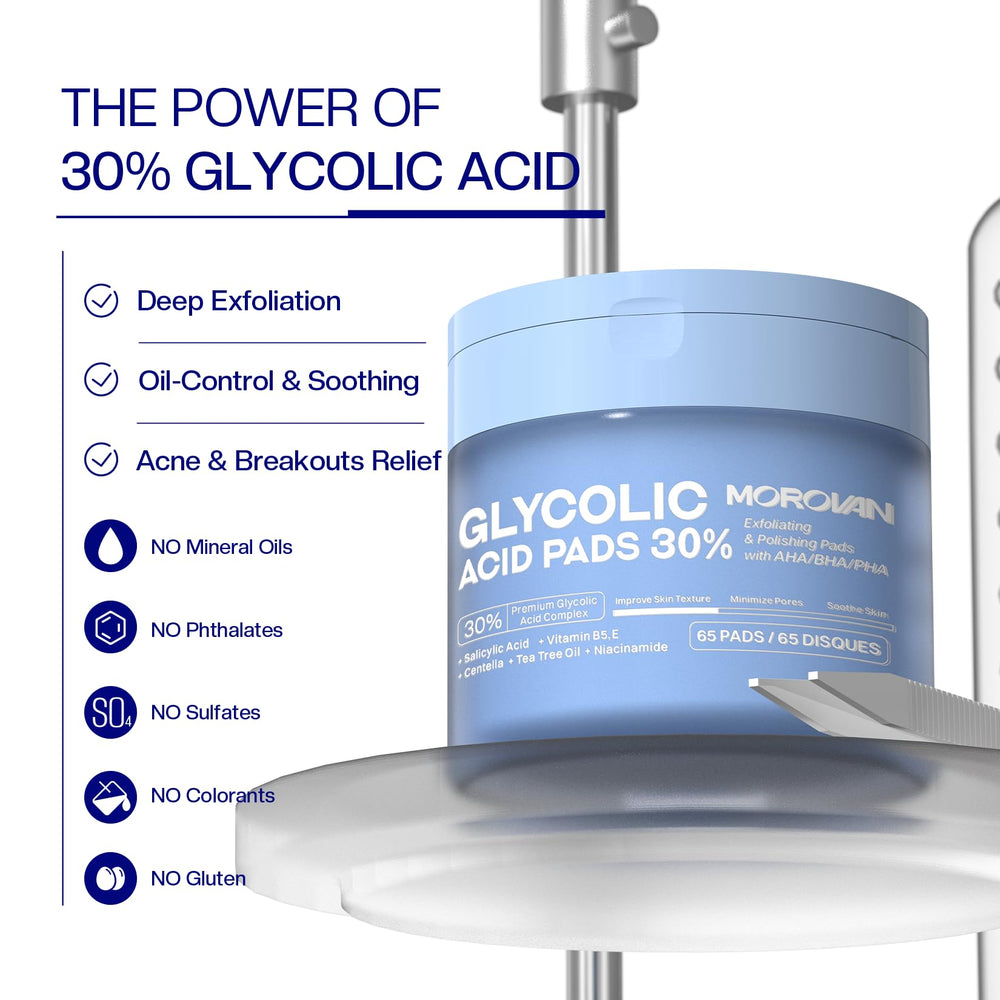 Morovan tampons glycoliques 30% - nettoyage en profondeur et clarification du teint.