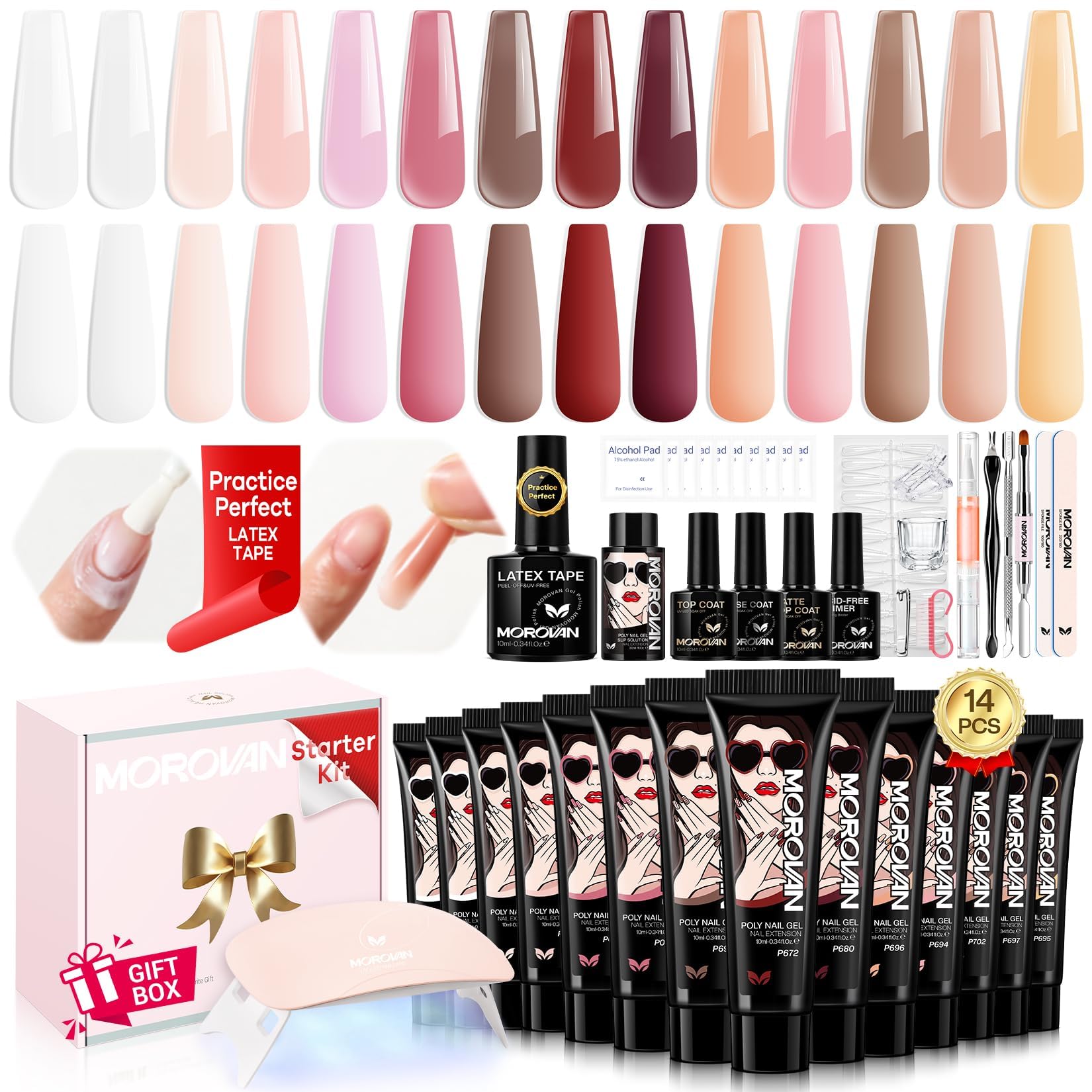 Morovan poly gel nail kit cover with organized case for easy home manicures.