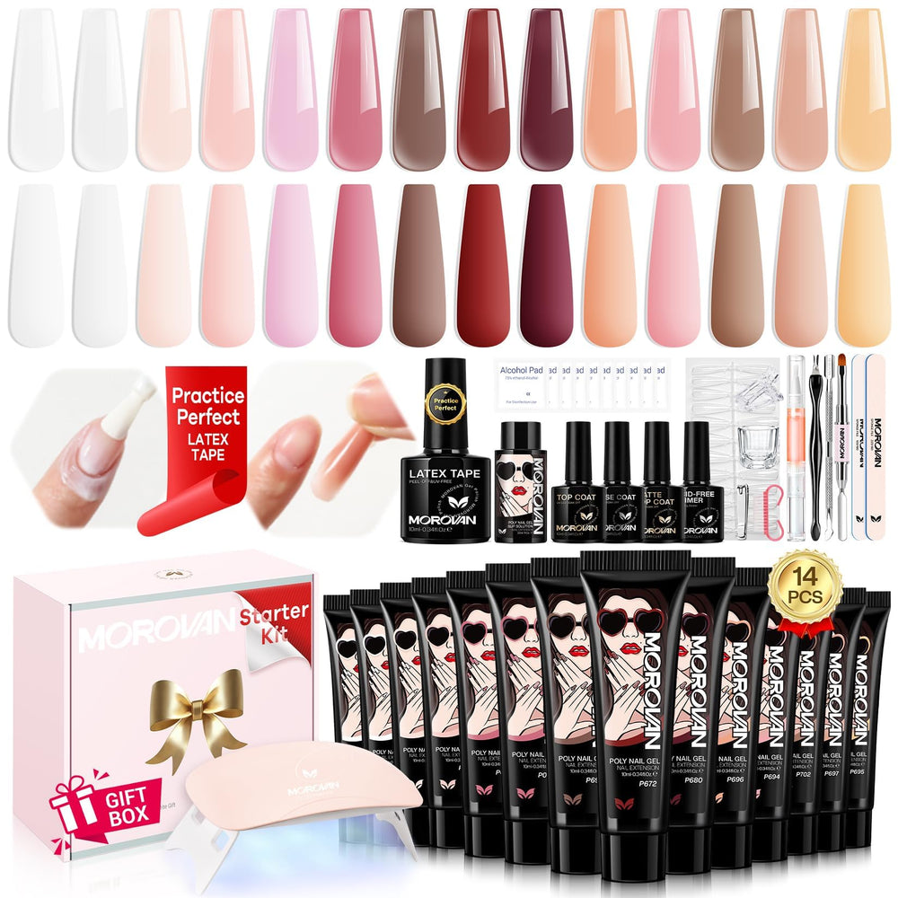 Morovan poly gel nail kit cover with organized case for easy home manicures.