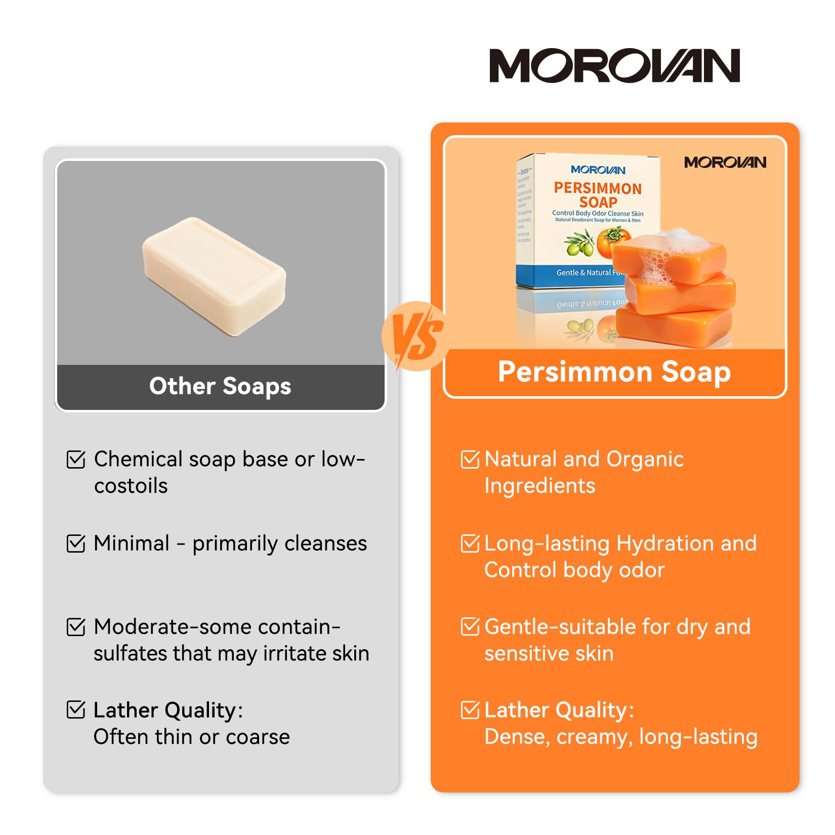 Savon Morovan Persimmon: savon artisanal sans parabènes pour toute la famille.