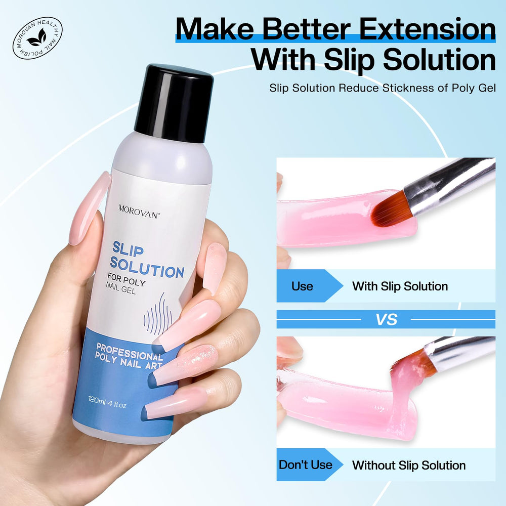 Morovan slip-solution poly gel compatibilité idéale pour plusieurs types d'ongles.