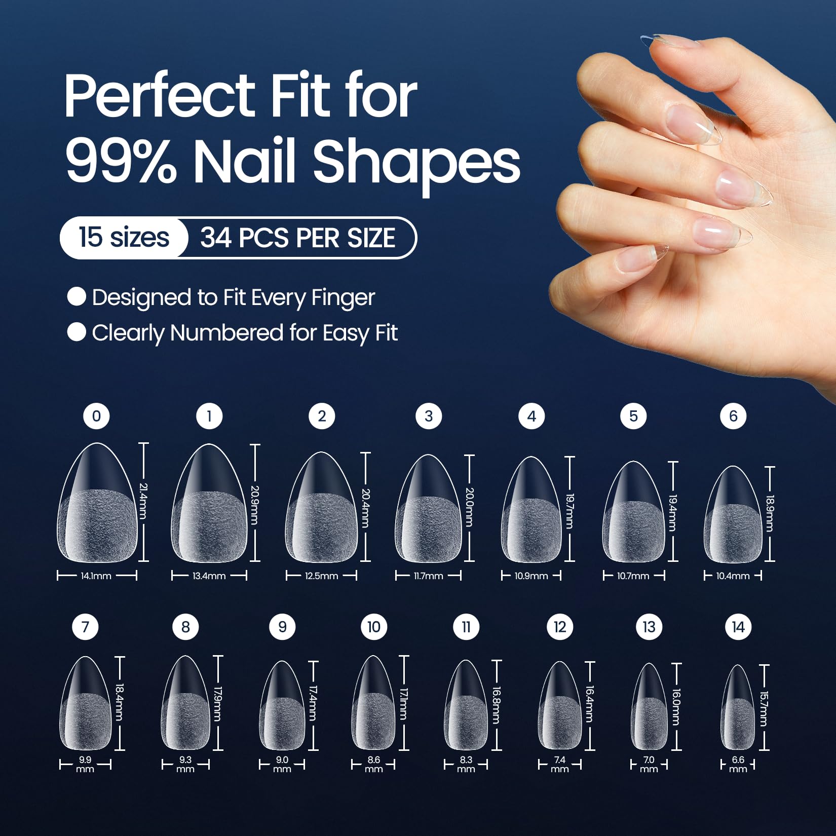 Morovan tips en amande courts finition naturelle imitant l’apparence des ongles