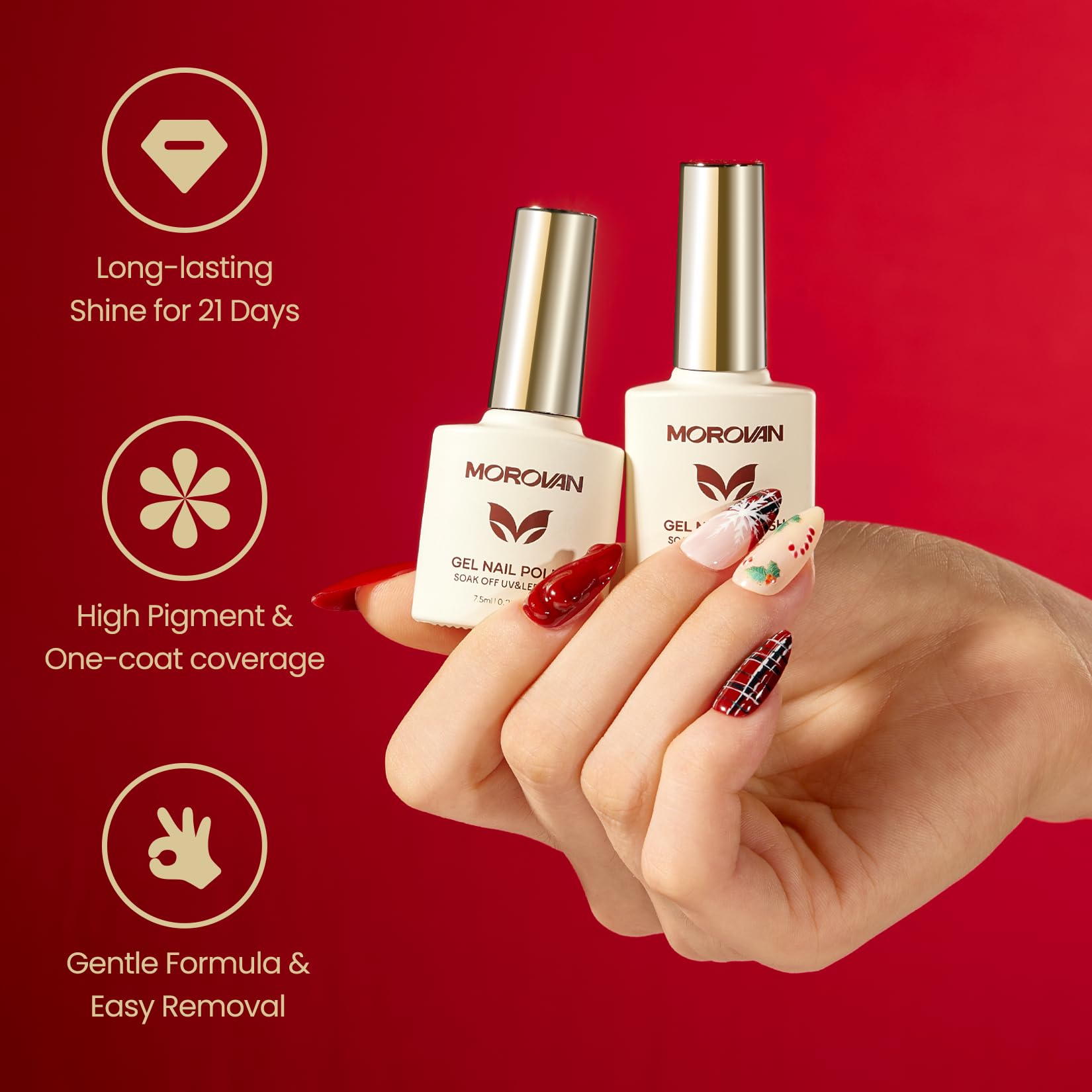 Vernis gel Morovan or brillant pour un effet chic et longue tenue