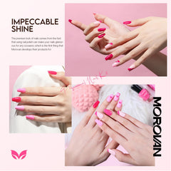 Morovan vernis rose pale pour une manucure douce et lumineuse.