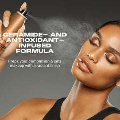 MORPHE spray in use with even mist for long-lasting makeup.