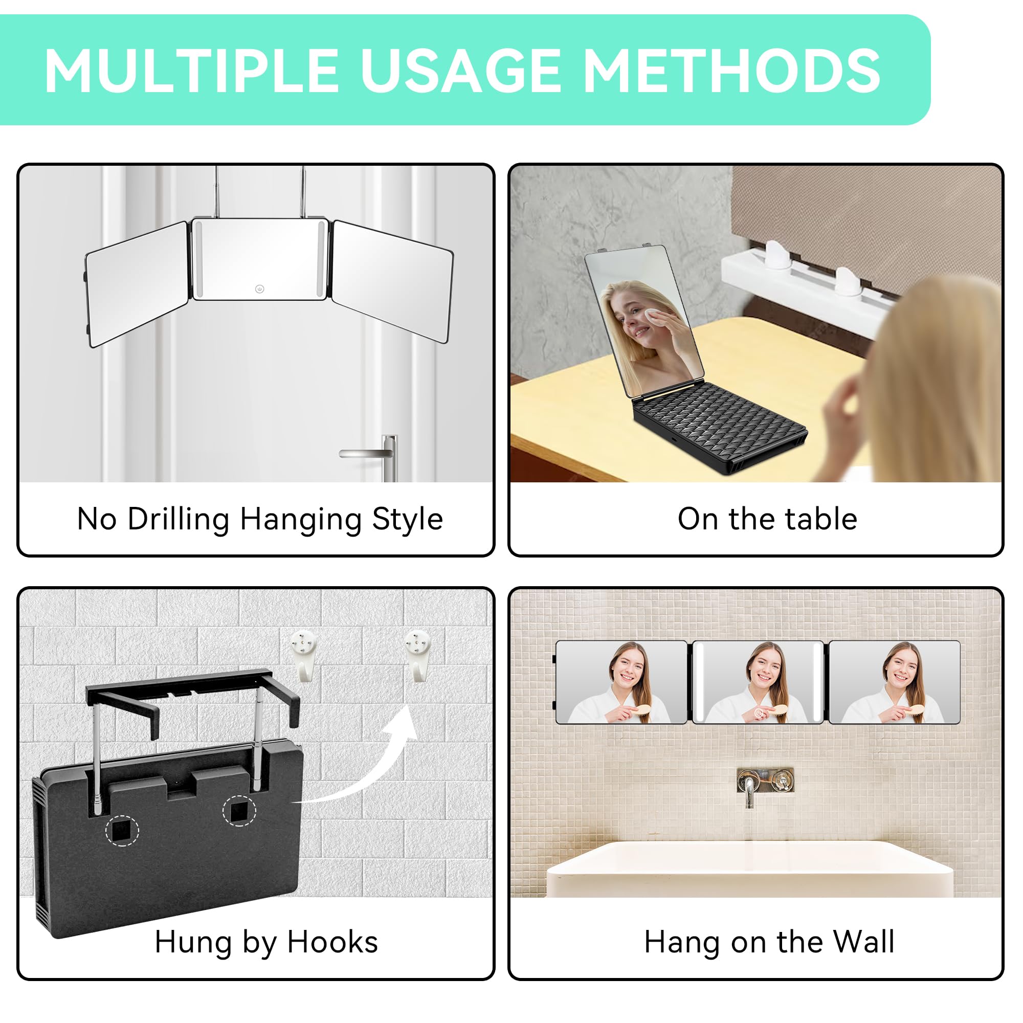 Moruedtu Moruedtu miroir vue détaillée, cadrage précis pour maquillage et coiffure