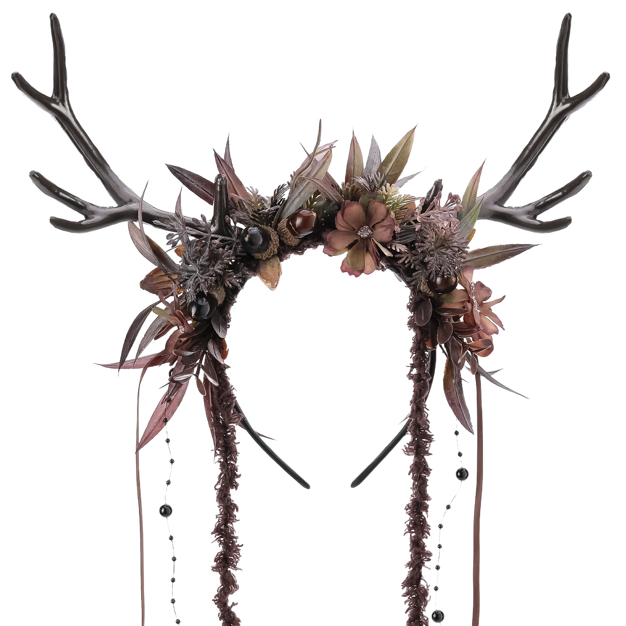 MOSTORY couronne cerf avec fleurs noires, parfait pour cosplay gothique et ambiance forestière.