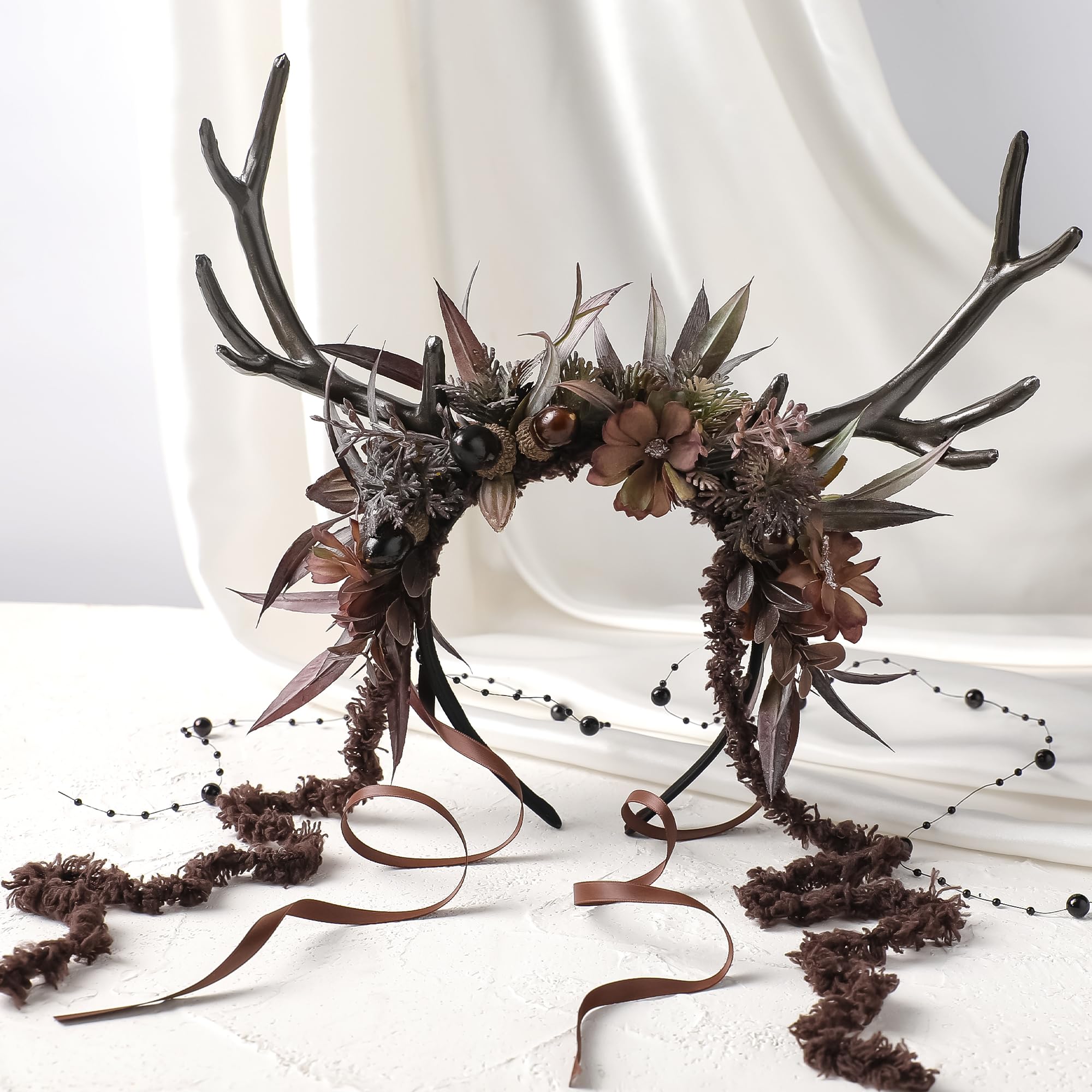 MOSTORY couronne cerf noir et or, pour cosplay sombre et chic.