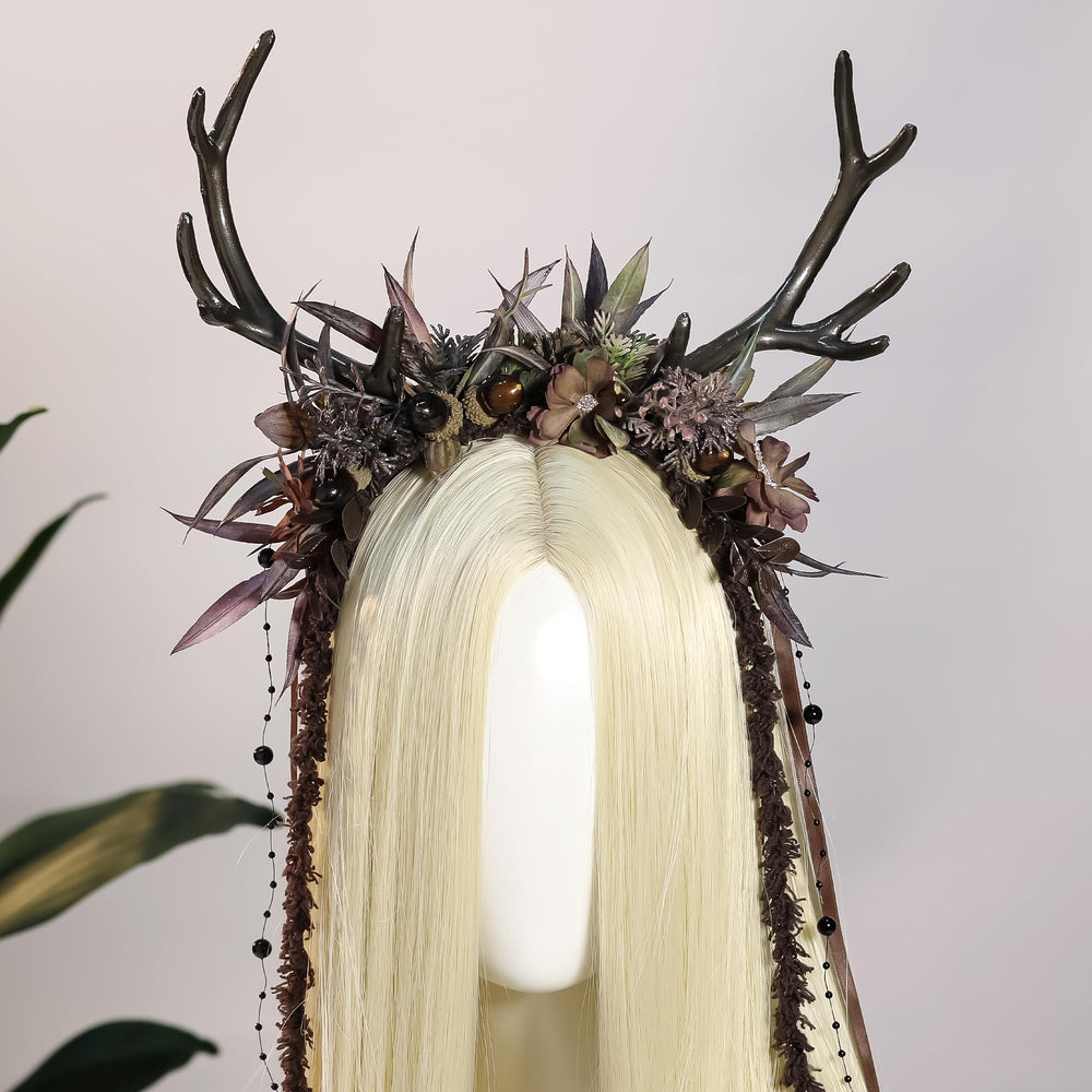 MOSTORY couronne forestière avec fleurs, idéale pour elfes et fées.