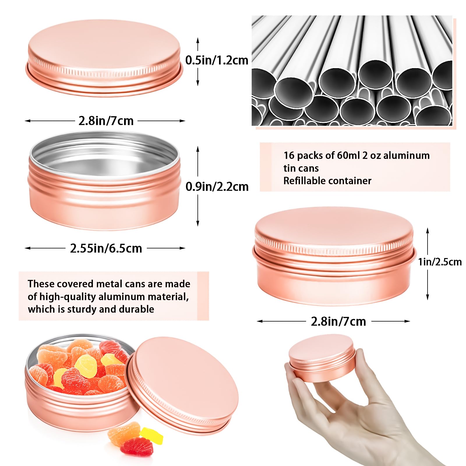 MotBach boîtes aluminium 60 ml avec couvercle à vis, fermeture sécurisée et pratique.