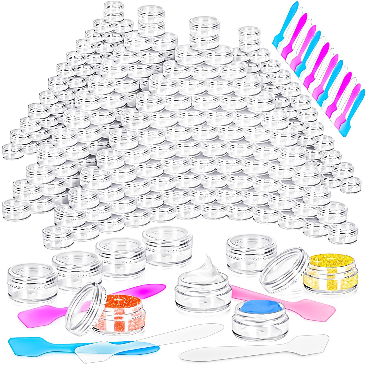 MotBach conteneurs 5g avec couvercle transparent, parfaits pour échantillons cosmétiques en voyage.