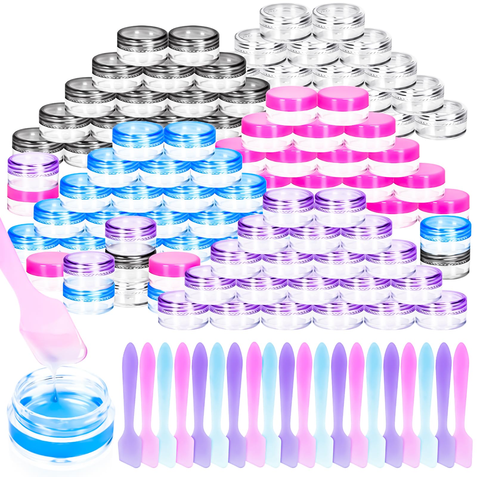 Conteneurs MotBach 5g vides avec couvercles colorés pour organiser vos échantillons.