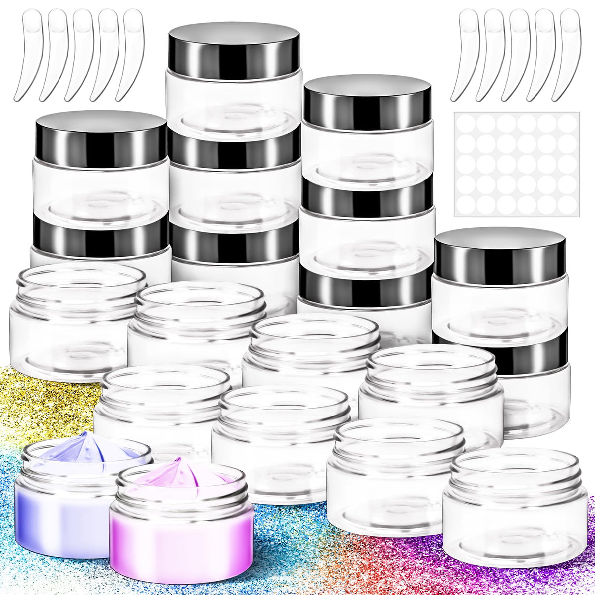 MotBach pot plastique transparent 30ml avec couvercle, idéal en voyage