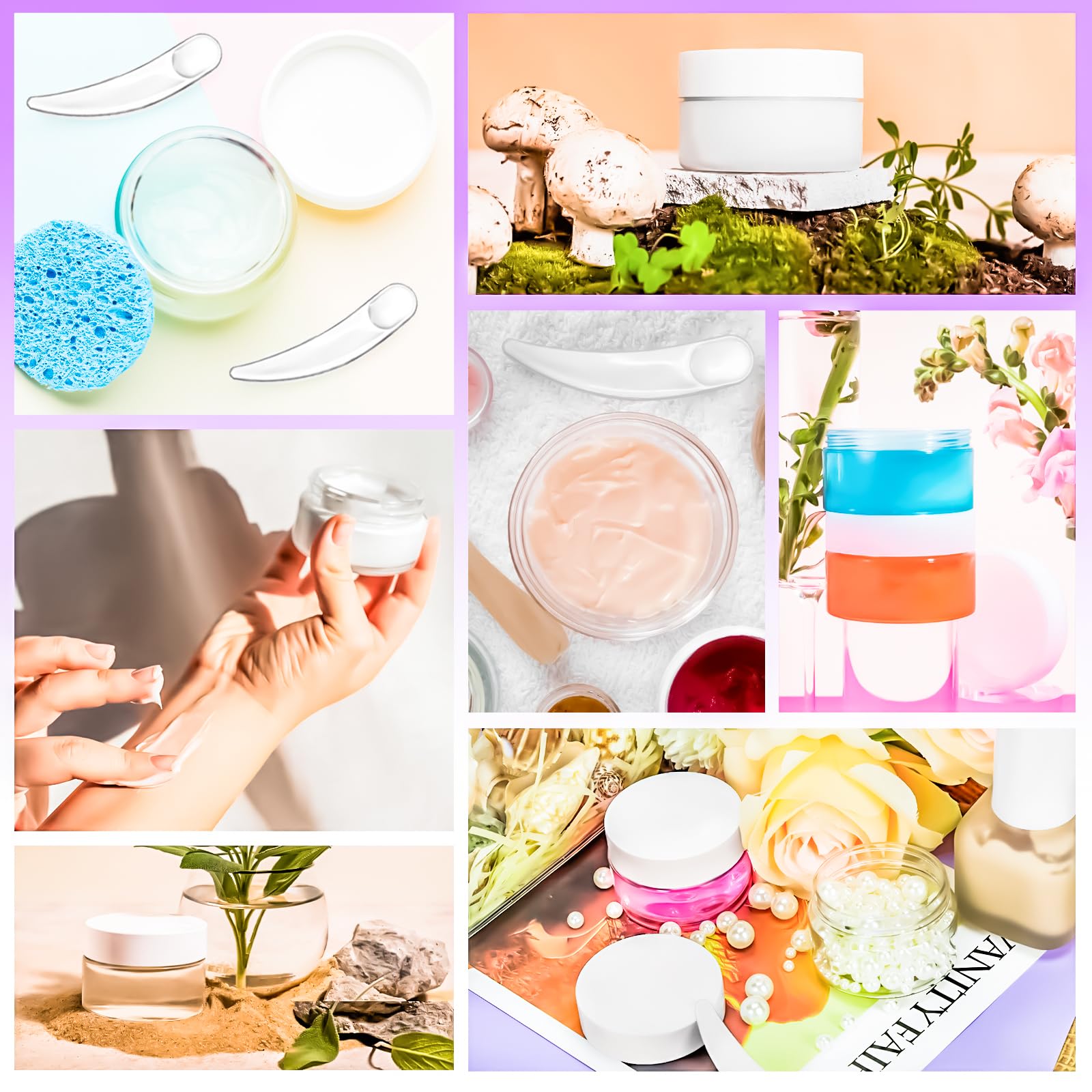 MotBach: utilisations variées pour cosmétiques faits maison et échantillons.