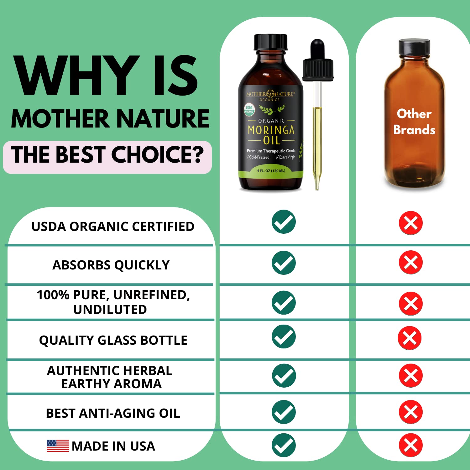 Huile Moringa Mother Nature Organics sans OGM, naturelle