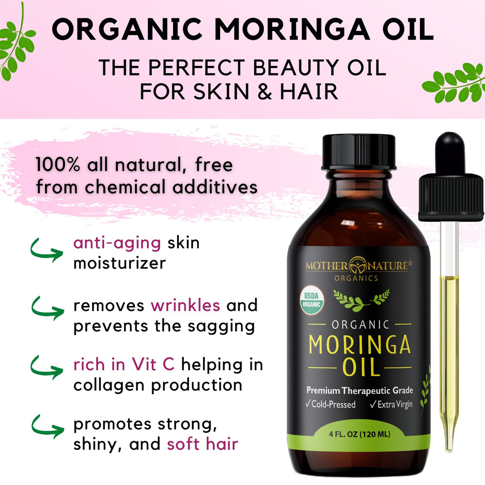 Huile Moringa sans gluten de Mother Nature Organics, usage polyvalent