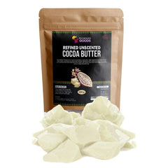 Morceaux de beurre cacao raffiné sans parfum Motherland Goods pour hydratation douce et DIY cosmétique.