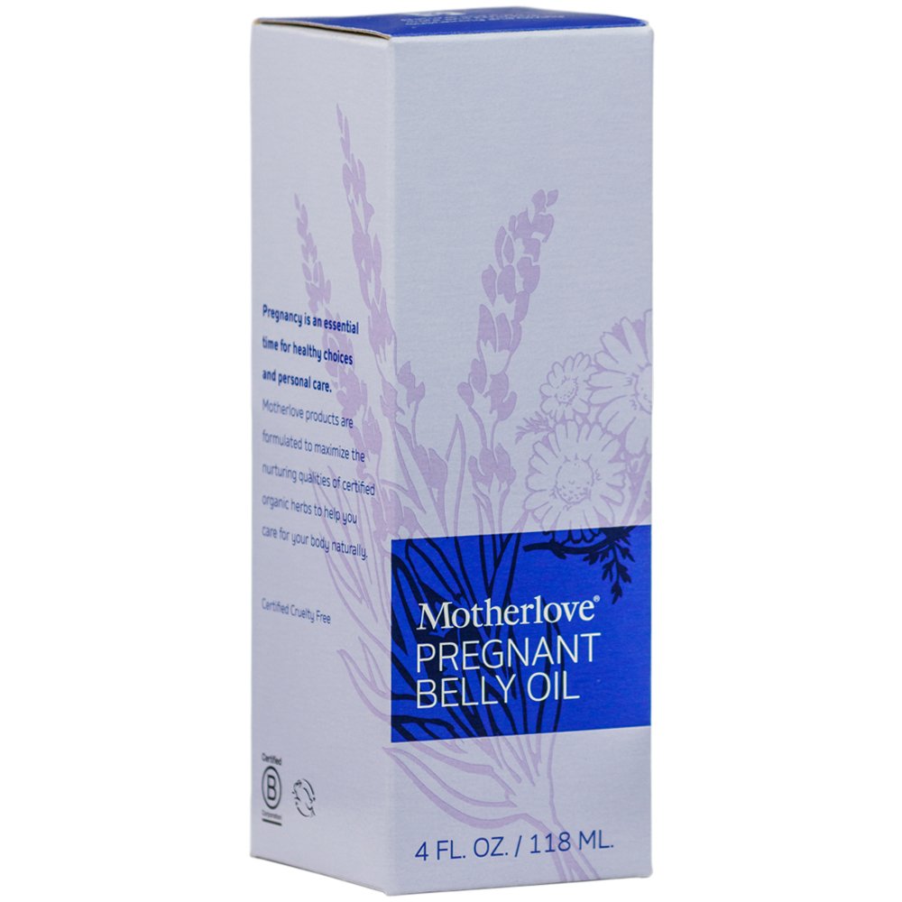 Motherlove huile ventre enceinte : emballage éco-responsable et fabriquée localement.