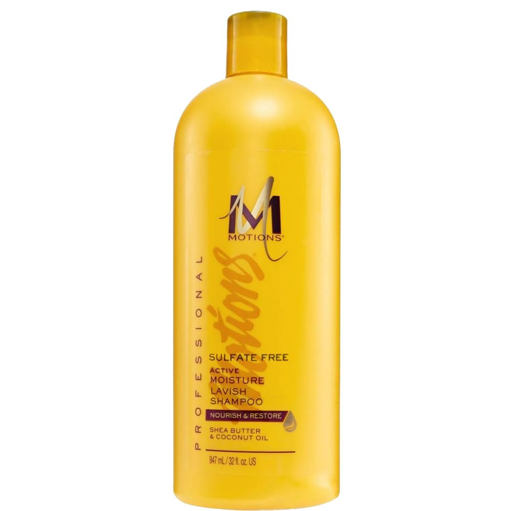 Shampoing Motions Active Moisture Lavish : bouteille prête à hydrater les cheveux.