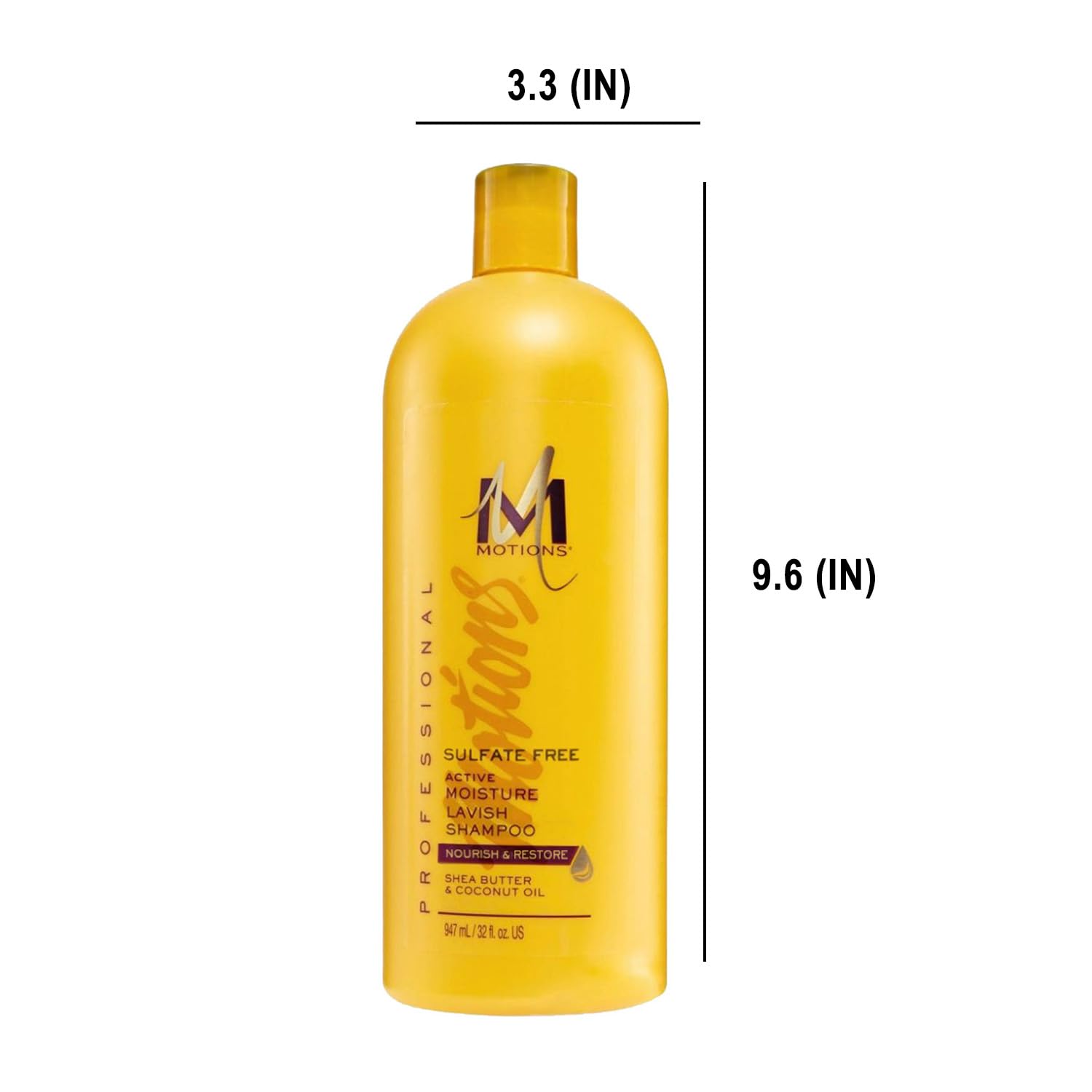 Étiquette nette du Motions Active Moisture Lavish Shampoo affichant hydratation.