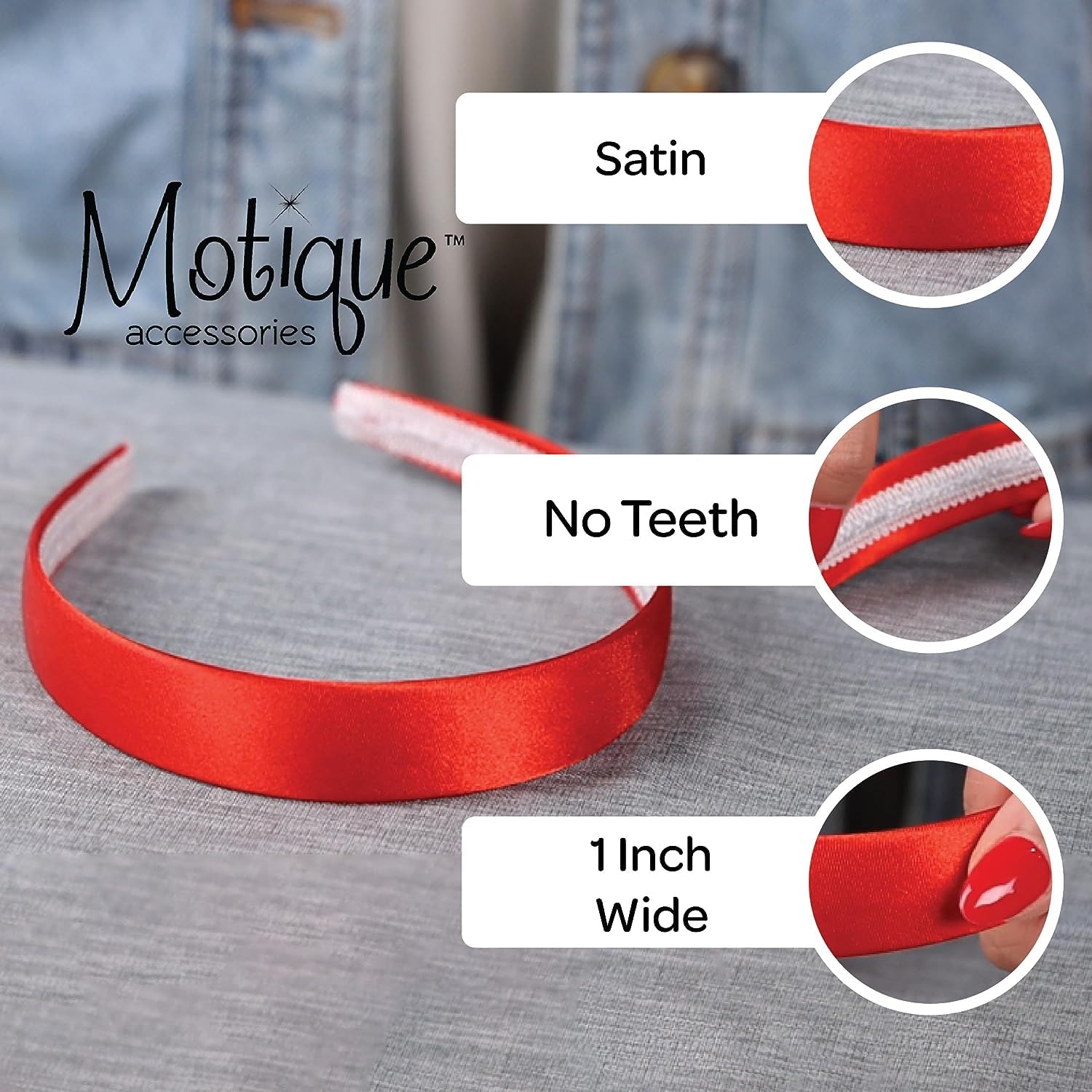 Motique Accessories bandeau satin doré, finition luxueuse et détails soignés