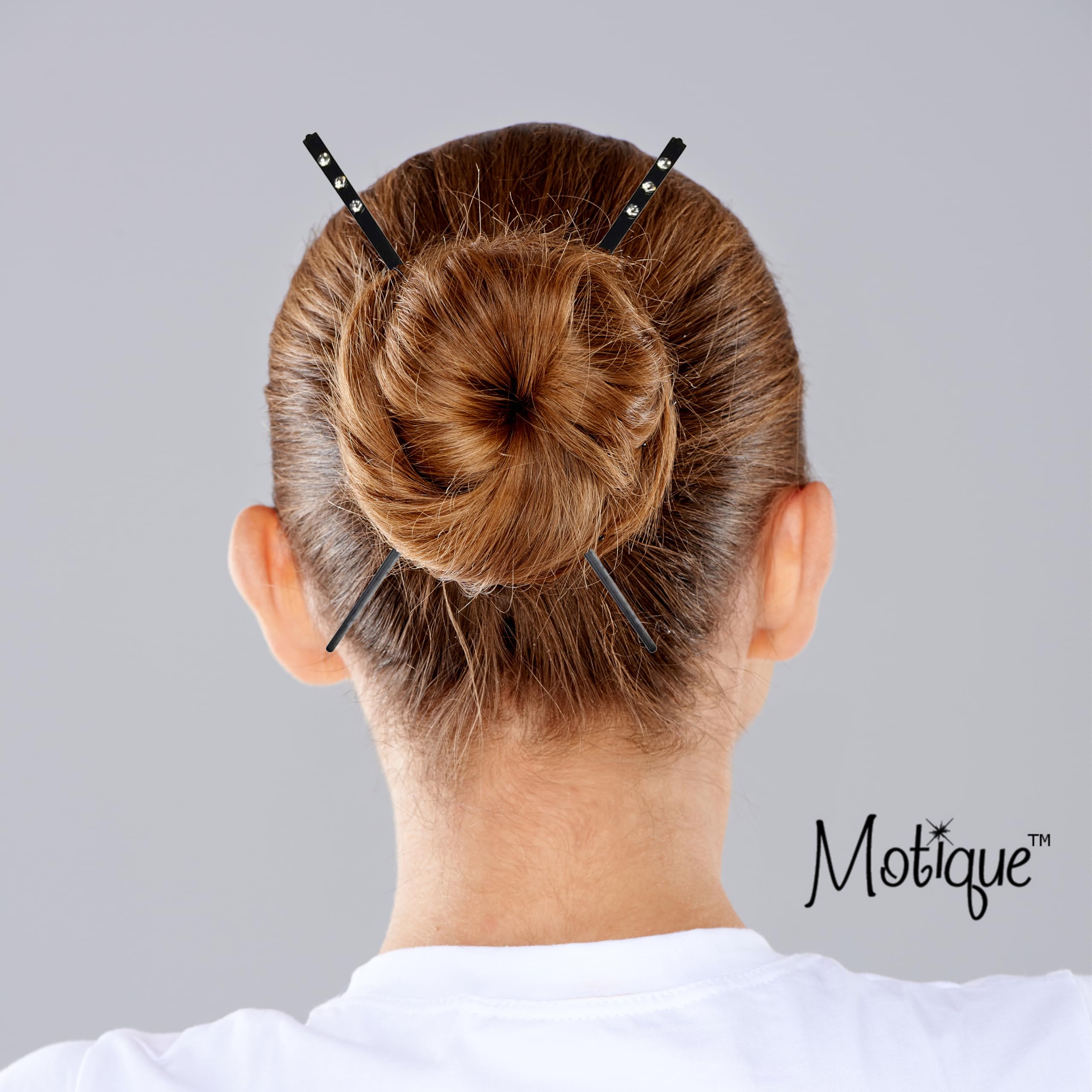 Motique Accessories batons-cheveux noirs, trois diamants en bout, parfaits pour un chignon élégant.