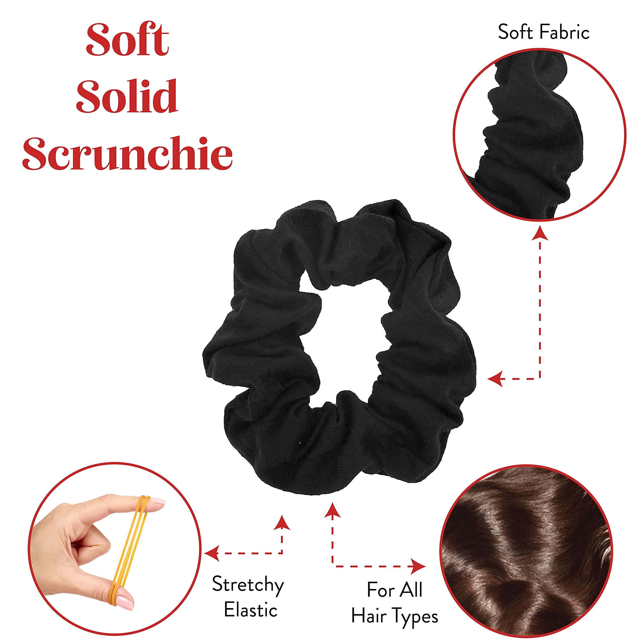 Motique Accessories chouchous solides noirs détail tissu doux, usage polyvalent pour toutes les coiffures