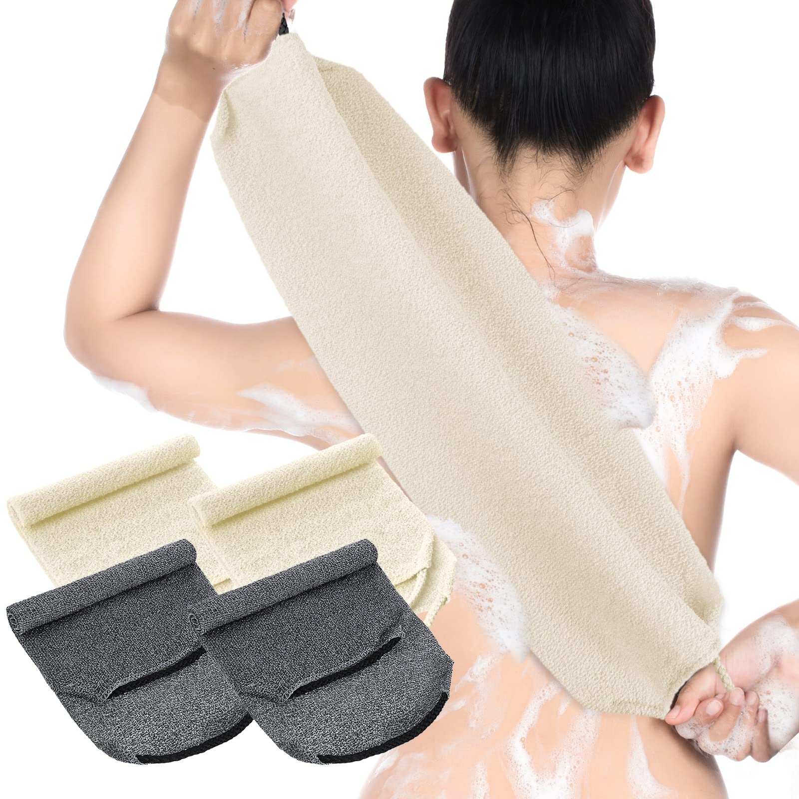 Gant exfoliant dos Moukeren avec anse gris pour atteindre le dos facilement.