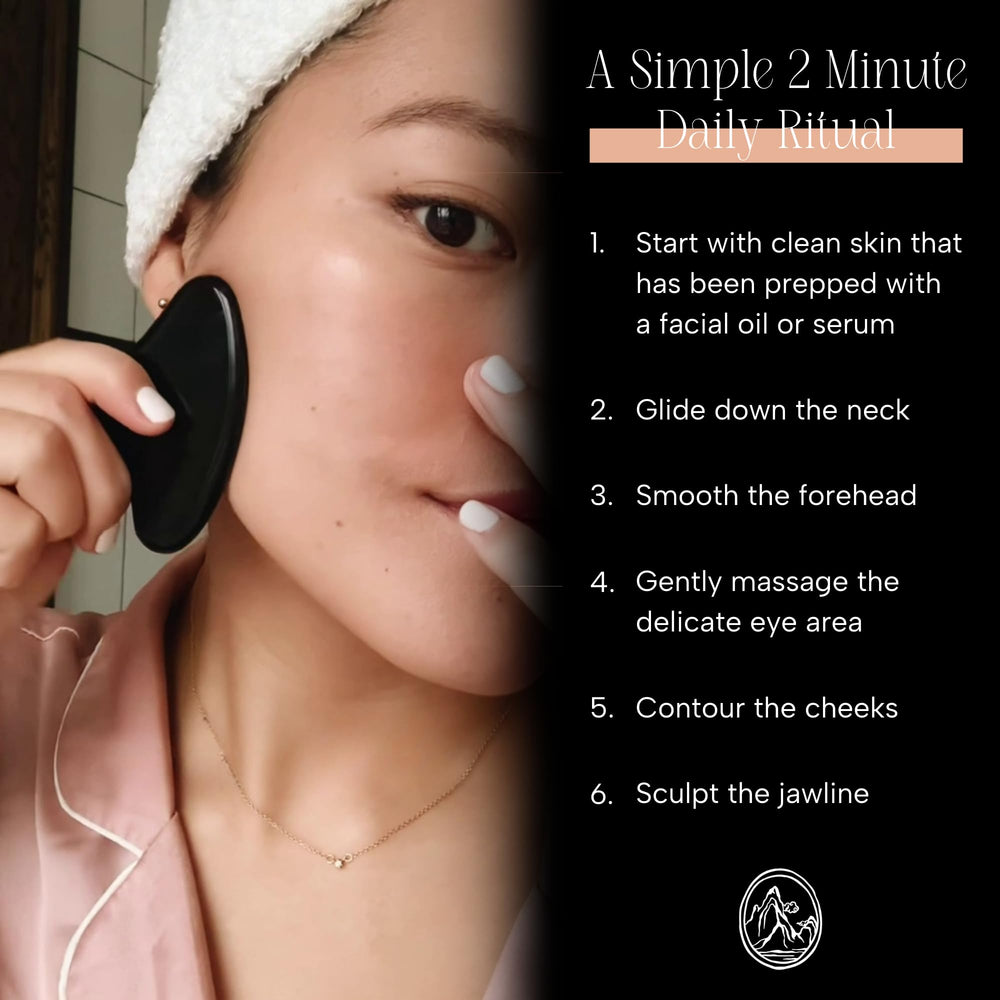 Mount Lai gua sha obsidienne noire, pratique régulière pour détente et éclat naturel.