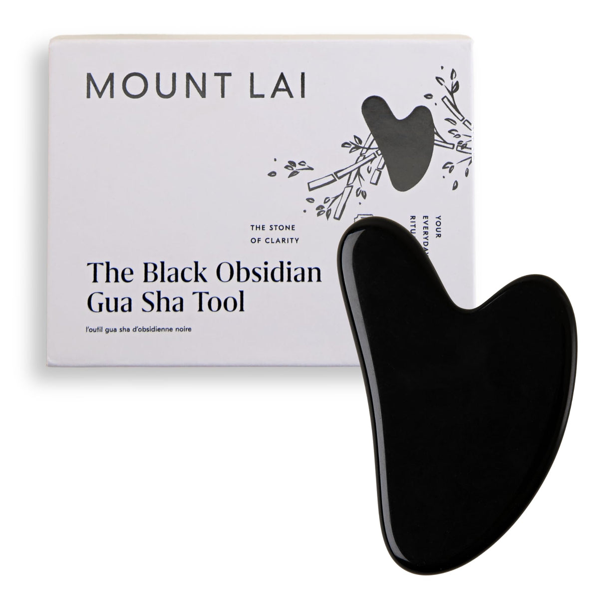 Mount Lai gua sha visage en obsidienne noire, favorise drainage lymphatique et clarté cutanée.