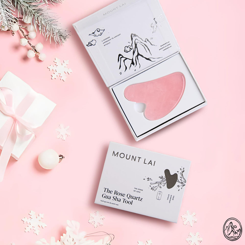 Mount Lai Gua Sha quartz rose authentique pour massage facial doux et apaisant.