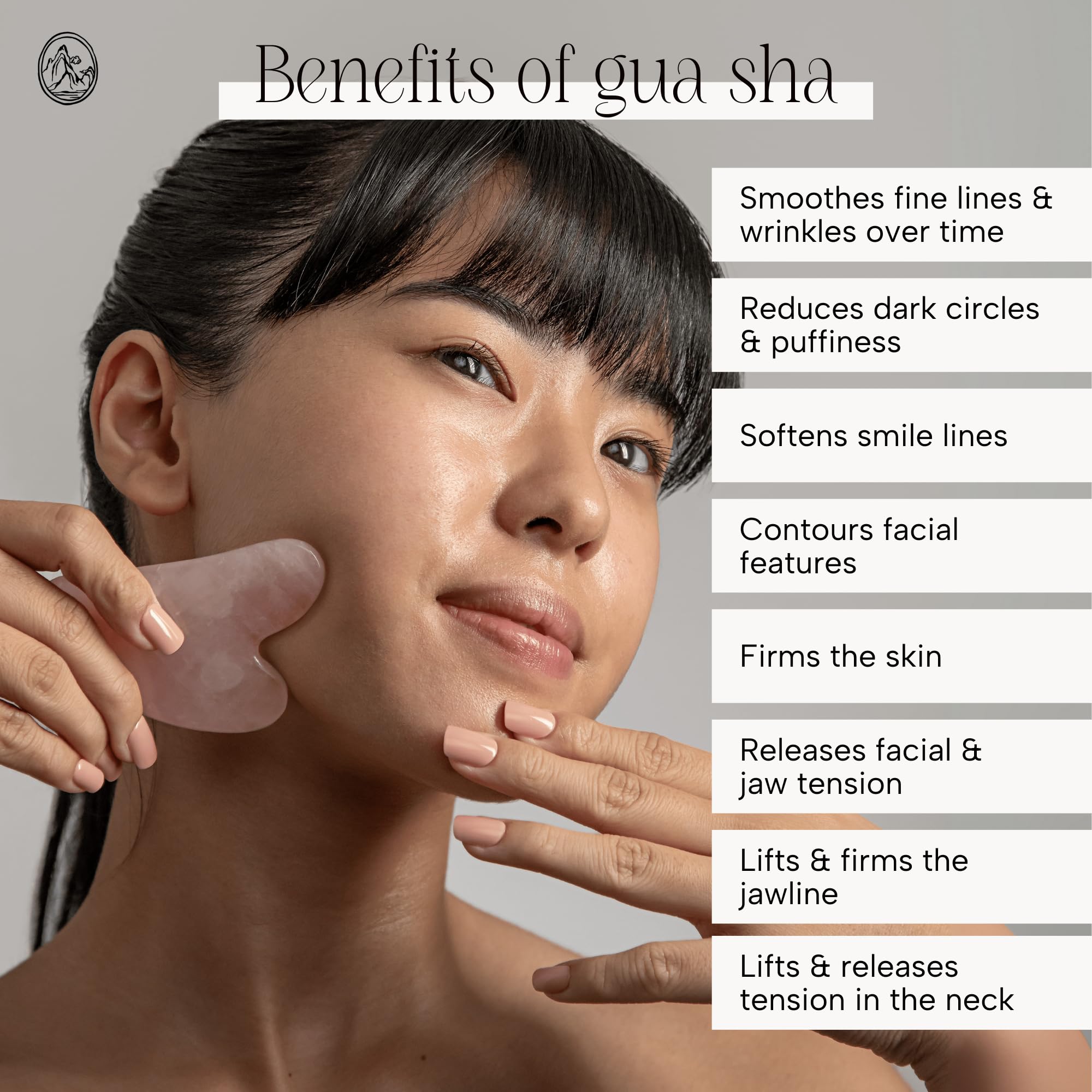 Mount Lai outil visage en quartz rose, technique professionnelle pour contours plus définis.