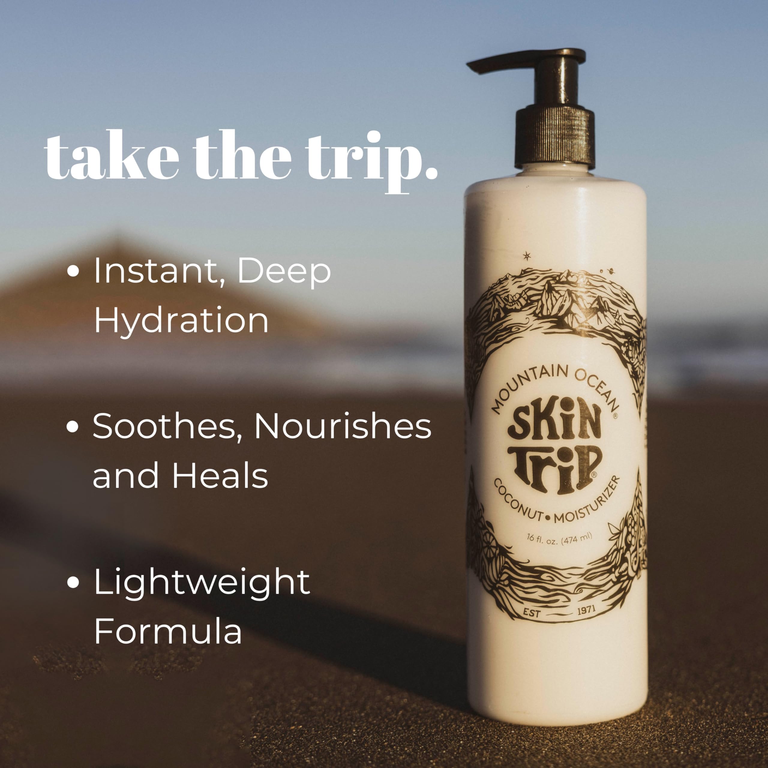Gros plan sur la texture légère et l’absorption rapide de la lotion Mountain Ocean.