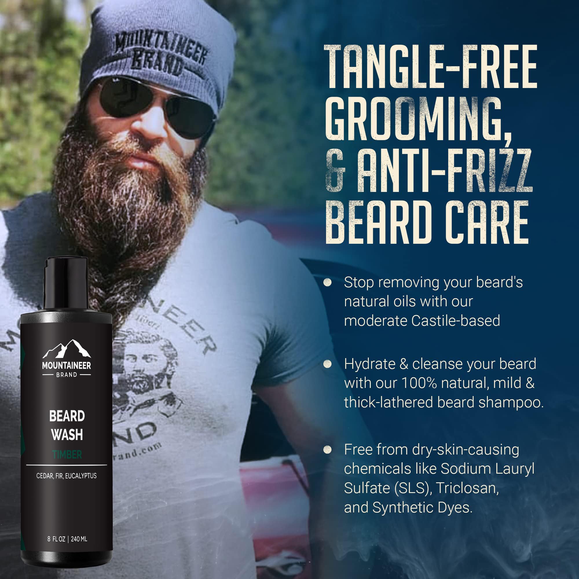 Mountaineer Brand — démonstration barbe, démêlage facile et barbe soignée.