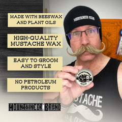 Application et coiffage de la cire moustache Mountaineer Brand pour un style durable.