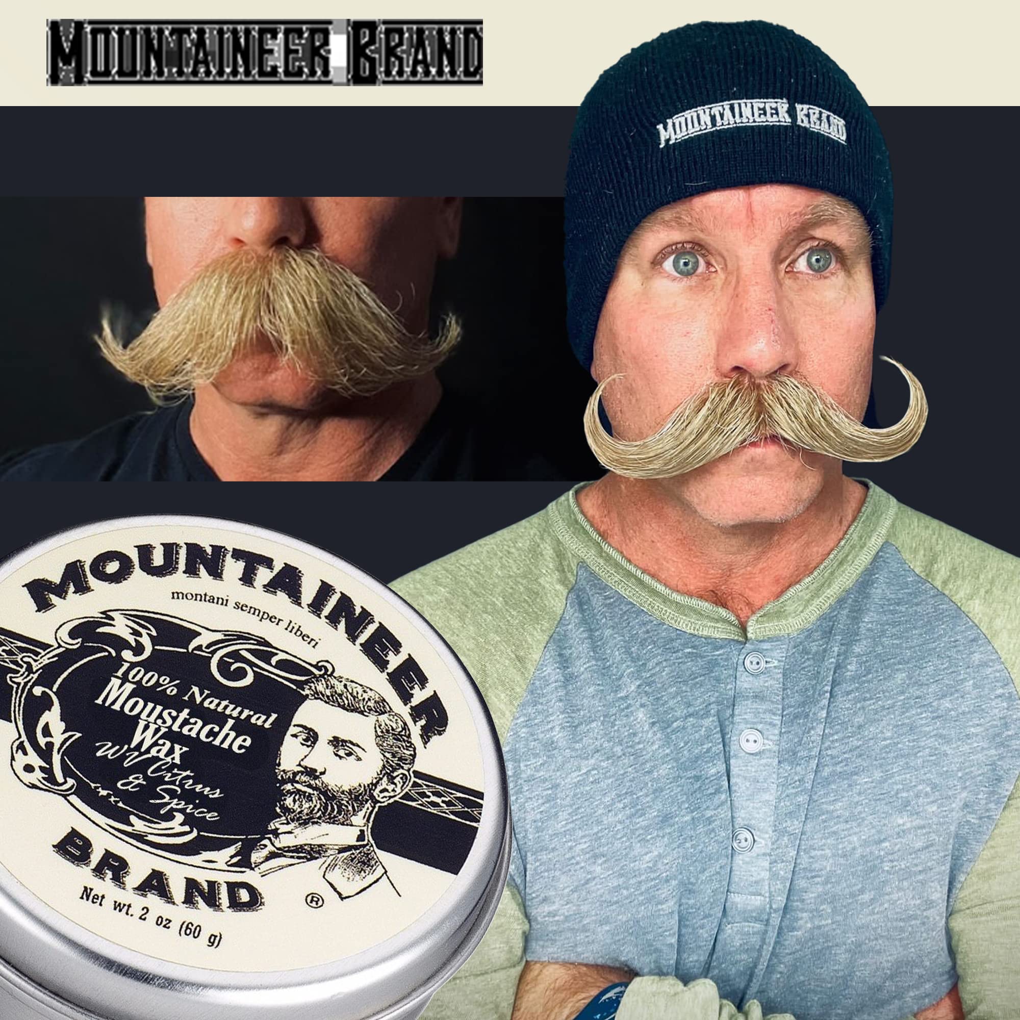 Finition douce de la cire moustache Mountaineer Brand pour un look soigné.