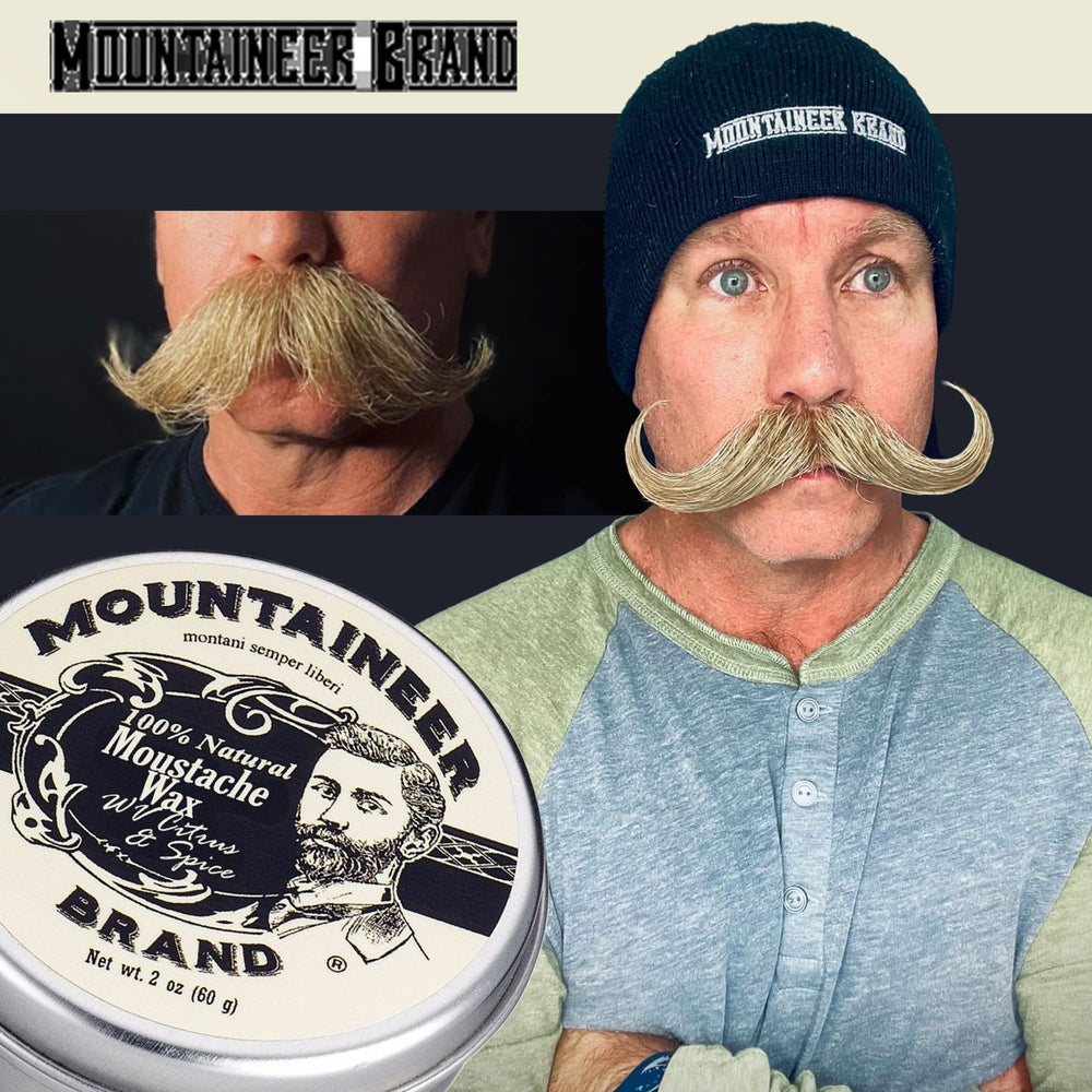 Finition douce de la cire moustache Mountaineer Brand pour un look soigné.