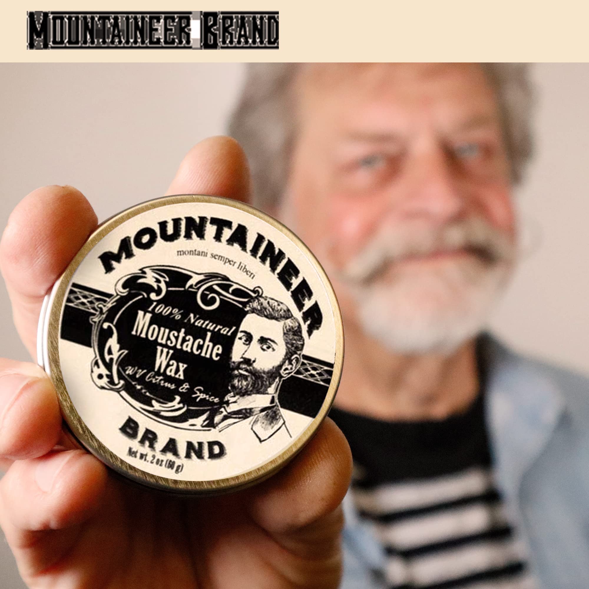 Utilisation quotidienne de la cire moustache Mountaineer Brand sur moustache et barbe.