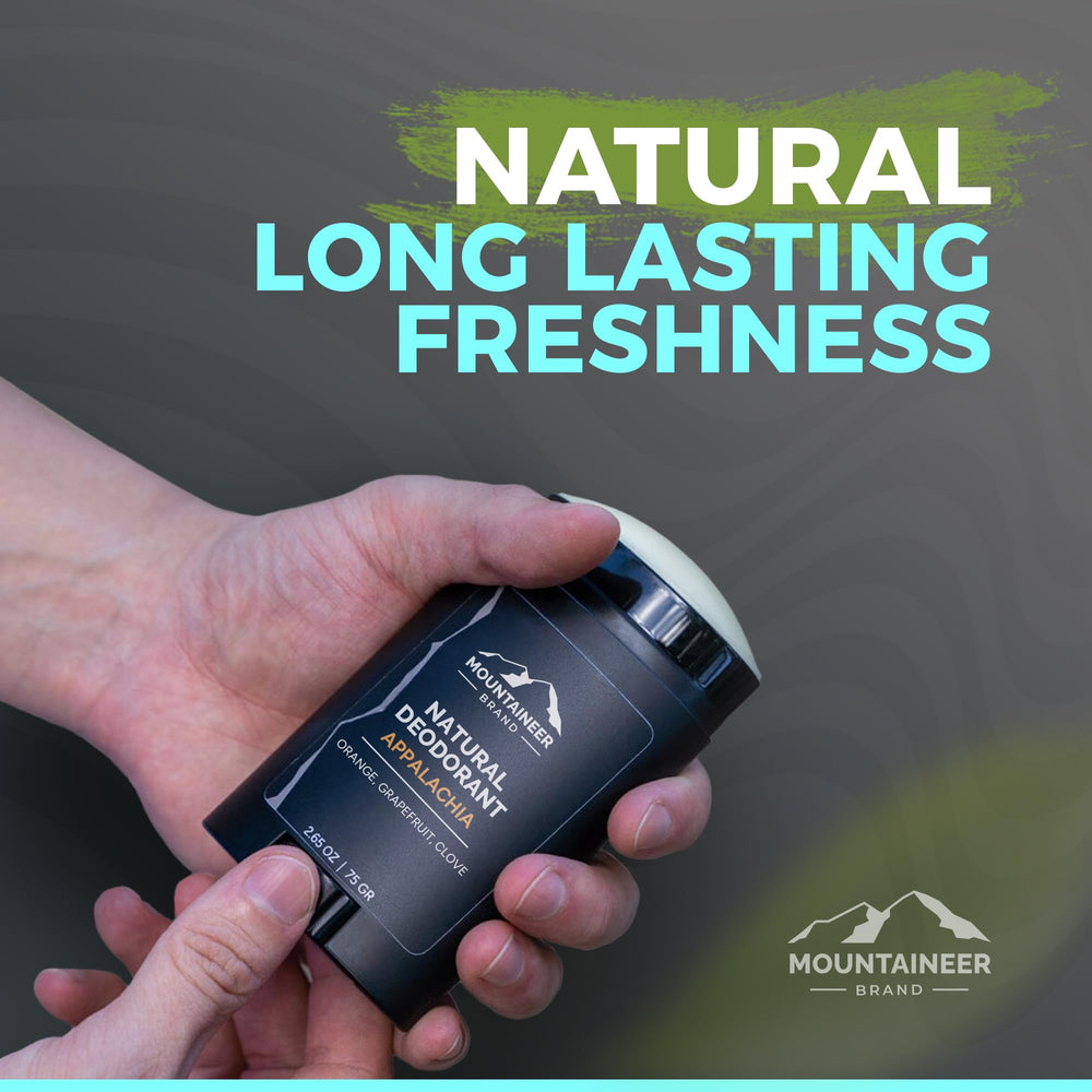Mountaineer Brand Déodorant Naturel Timber – étiquette claire pour une utilisation facile.